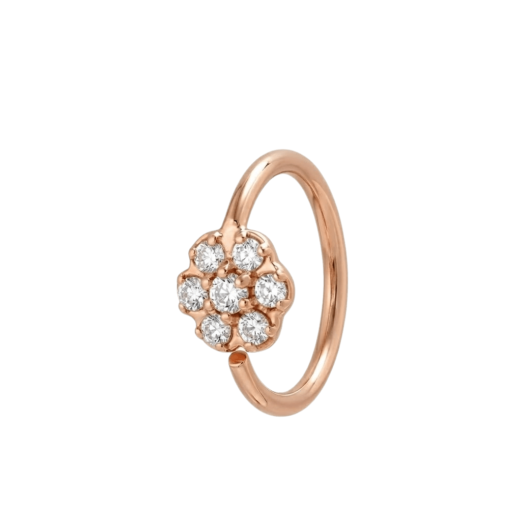 Flora Glow - 14K Gold 7 Stone Flower Fixed Bead Ring - piercing - zone.com