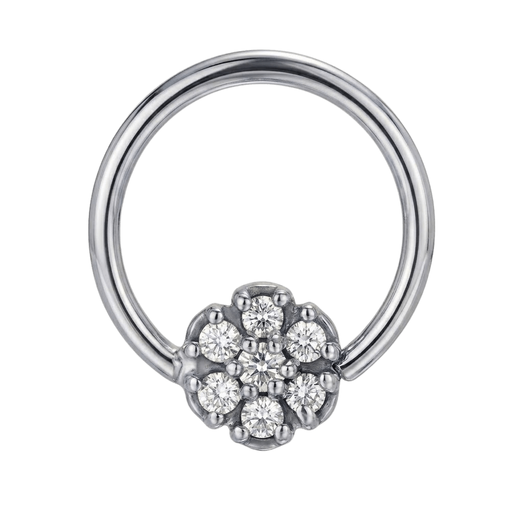 Flora Glow - 14K Gold 7 Stone Flower Fixed Bead Ring - piercing - zone.com