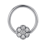 Flora Glow - 14K Gold 7 Stone Flower Fixed Bead Ring - piercing - zone.com