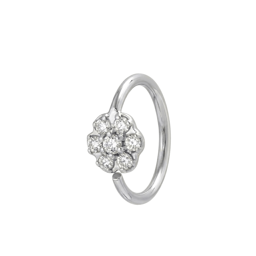 Flora Glow - 14K Gold 7 Stone Flower Fixed Bead Ring - piercing - zone.com