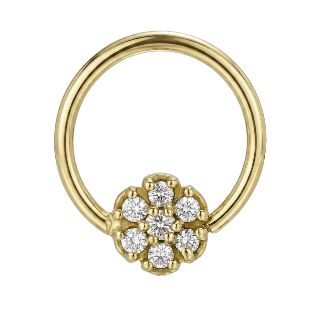 Flora Glow - 14K Gold 7 Stone Flower Fixed Bead Ring - piercing-zone.com