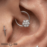 Flora Glow - 14K Gold 7 Stone Flower Fixed Bead Ring - piercing - zone.com