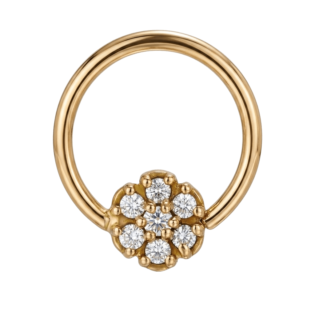 Flora Glow - 14K Gold 7 Stone Flower Fixed Bead Ring - piercing - zone.com