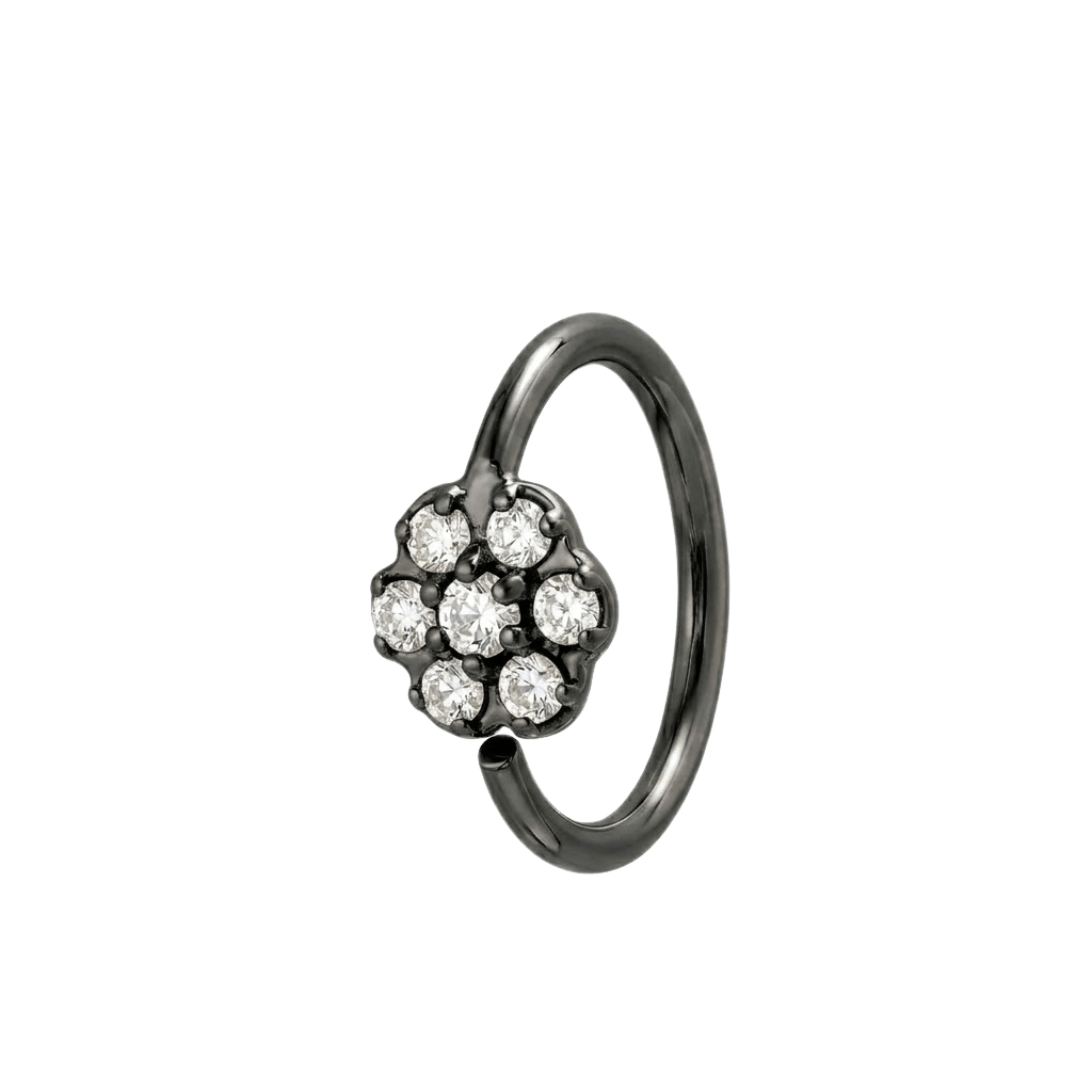 Flora Glow - 14K Gold 7 Stone Flower Fixed Bead Ring - piercing - zone.com