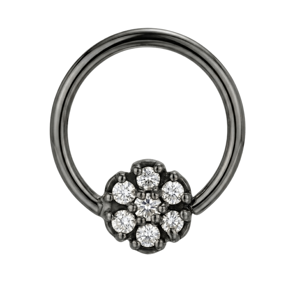 Flora Glow - 14K Gold 7 Stone Flower Fixed Bead Ring - piercing - zone.com