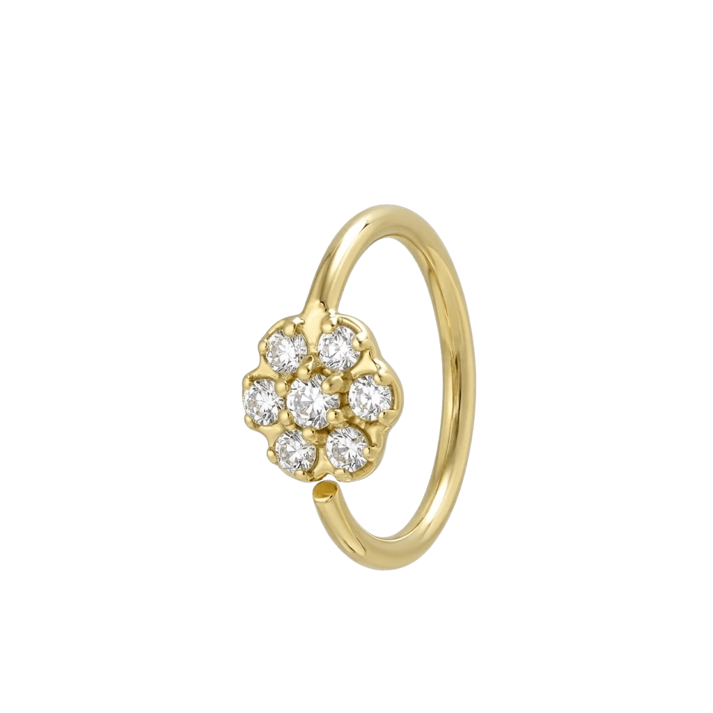 Flora Glow - 14K Gold 7 Stone Flower Fixed Bead Ring - piercing - zone.com