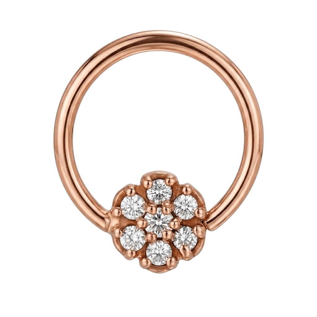 Flora Glow - 14K Gold 7 Stone Flower Fixed Bead Ring - piercing - zone.com