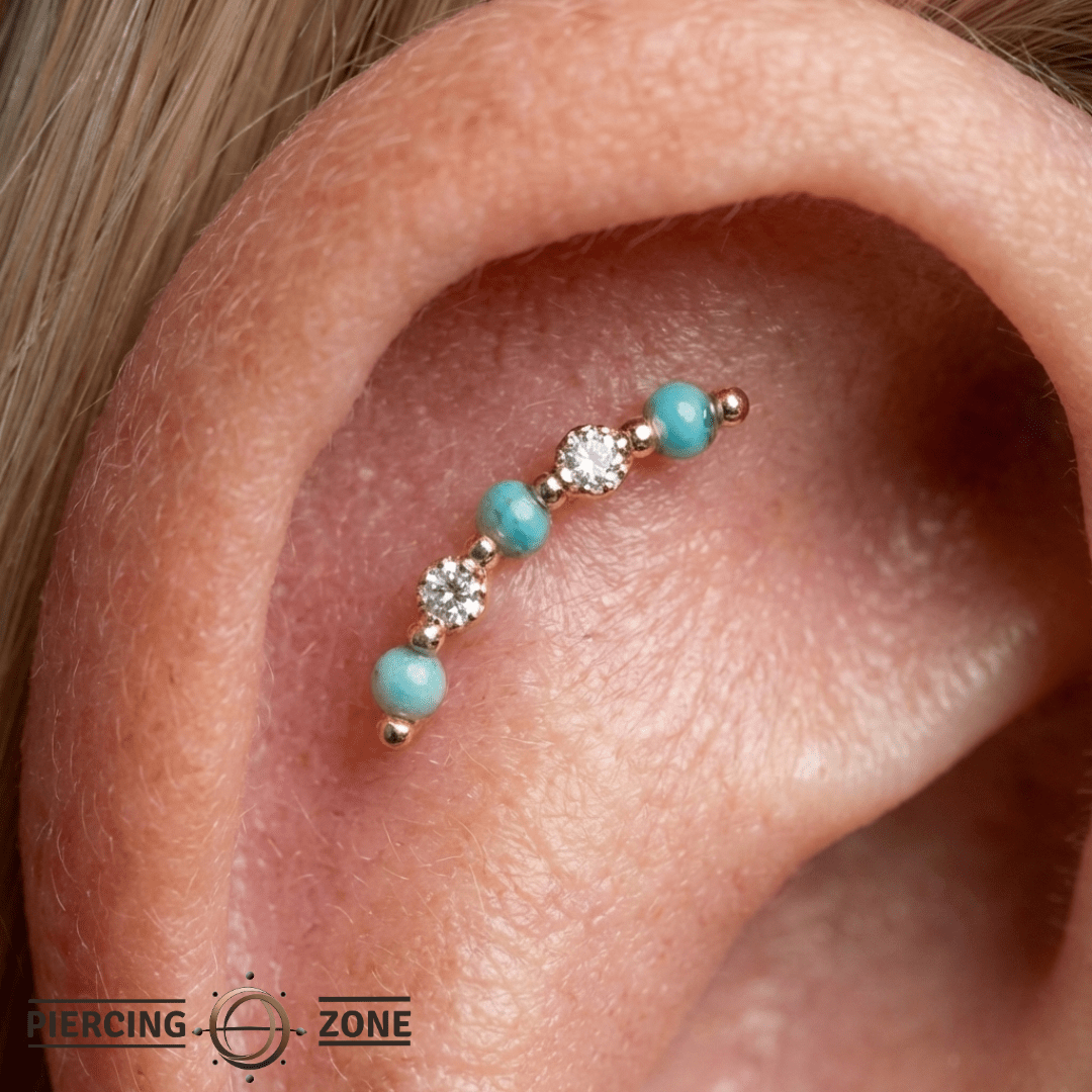 Flow – Turquoise Gradient – 14K Gold Threadless End - piercing - zone.com