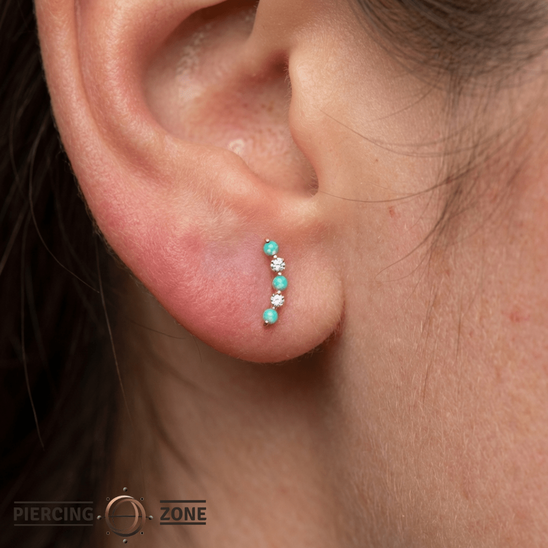 Flow – Turquoise Gradient – 14K Gold Threadless End - piercing - zone.com