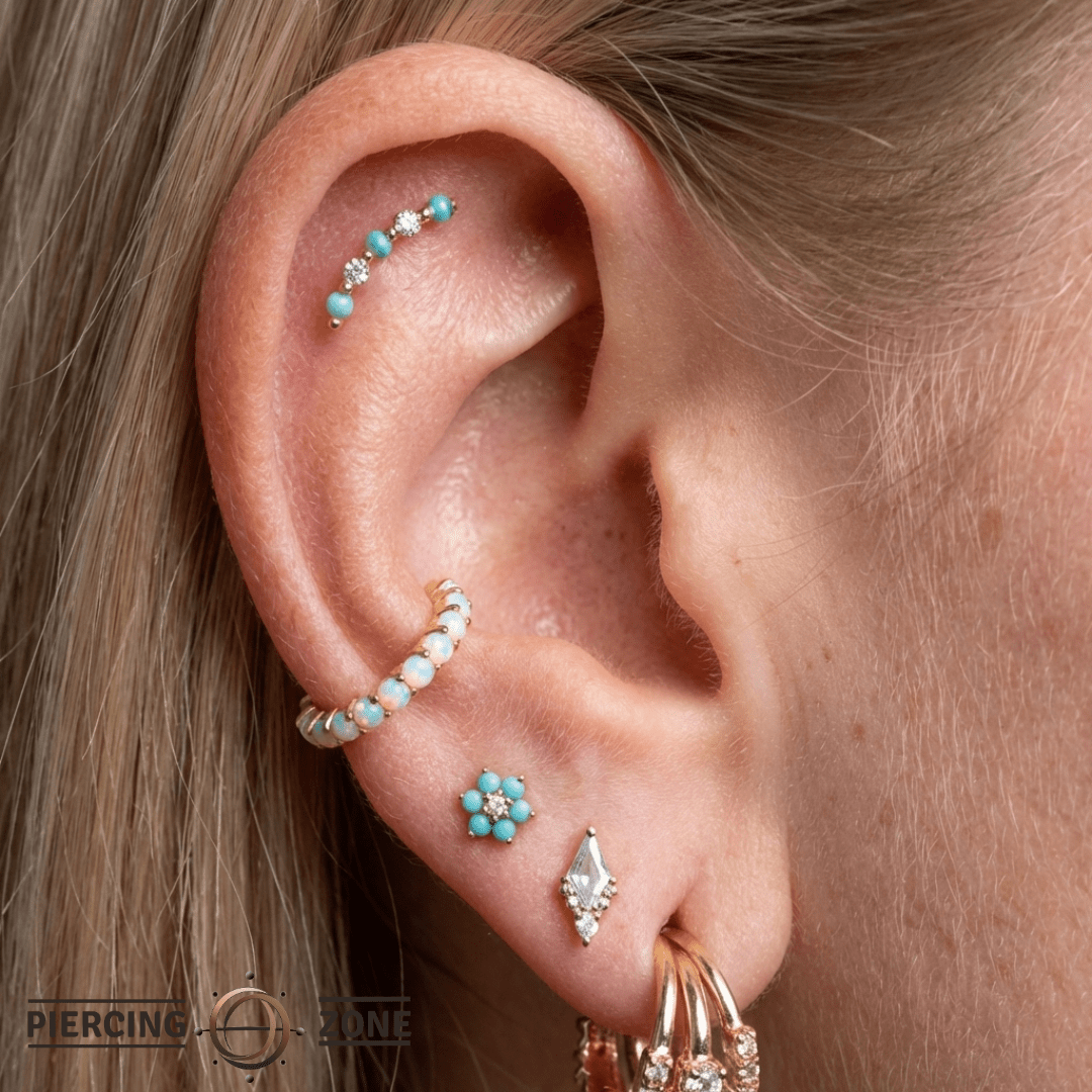 Flow – Turquoise Gradient – 14K Gold Threadless End - piercing - zone.com