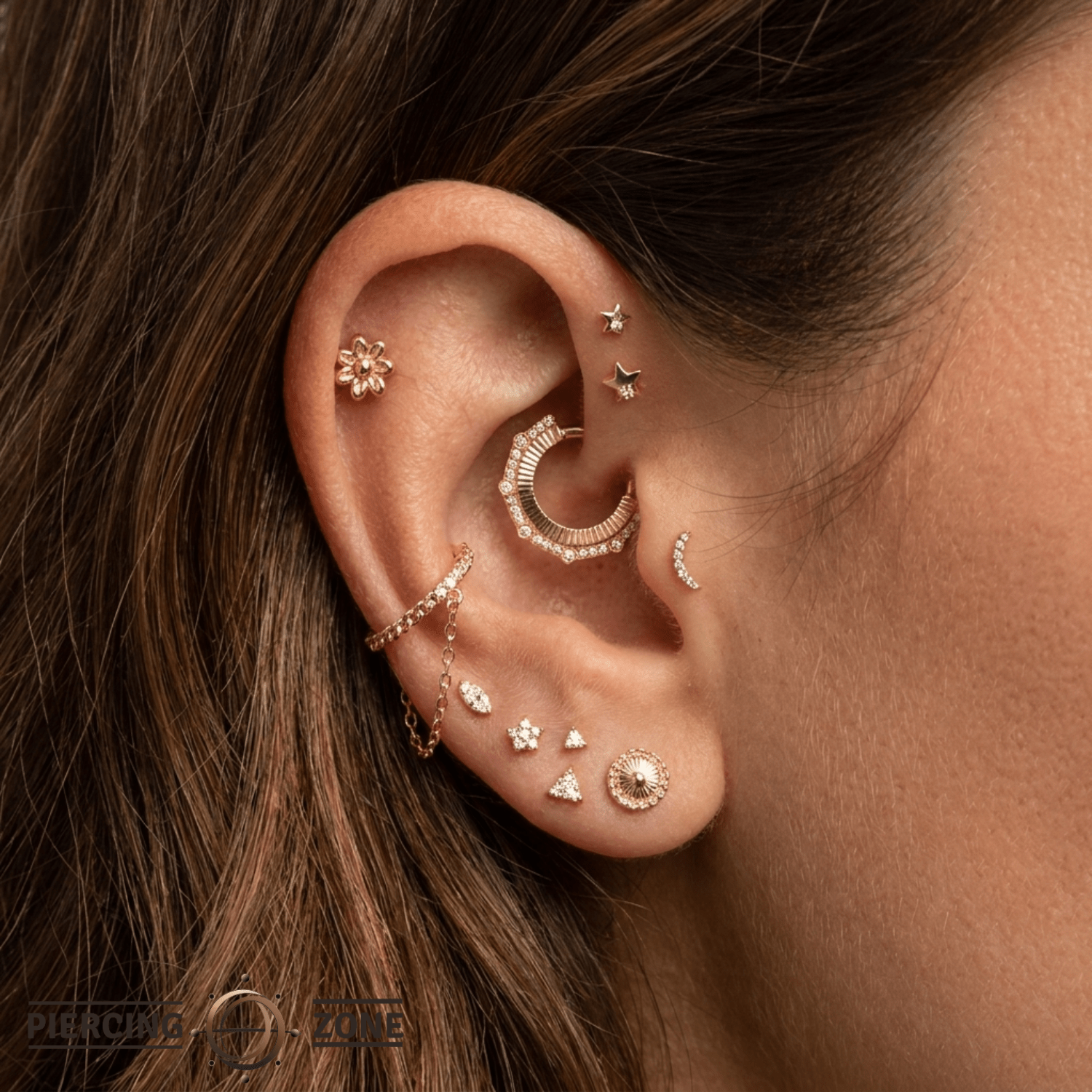 Flower End - 18K Gold Threadless/Threaded End - piercing - zone.com