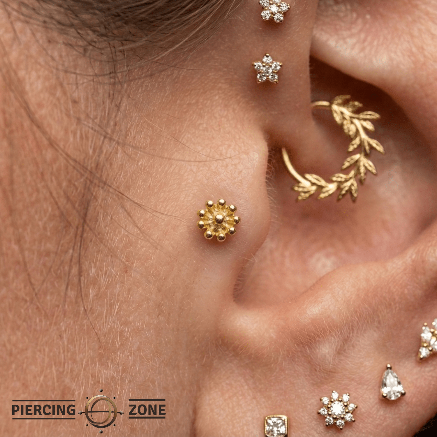 Flutter Pin - 14K Gold Floral Threadless End - piercing - zone.com