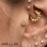 Flutter Pin - 14K Gold Floral Threadless End - piercing - zone.com