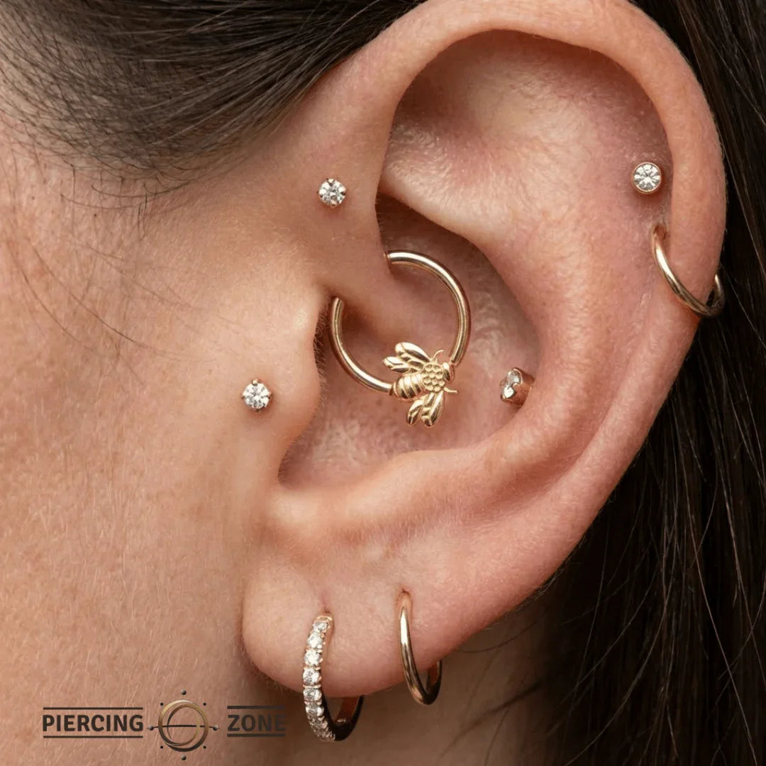 Flying Bee Seamless Ring – 14K Gold Cup & Divot Design - piercing - zone.com