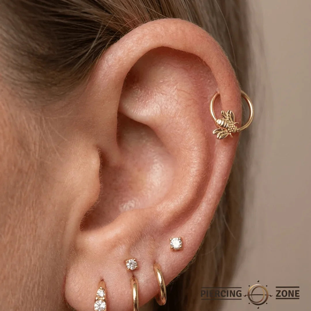 Flying Bee Seamless Ring – 14K Gold Cup & Divot Design - piercing - zone.com