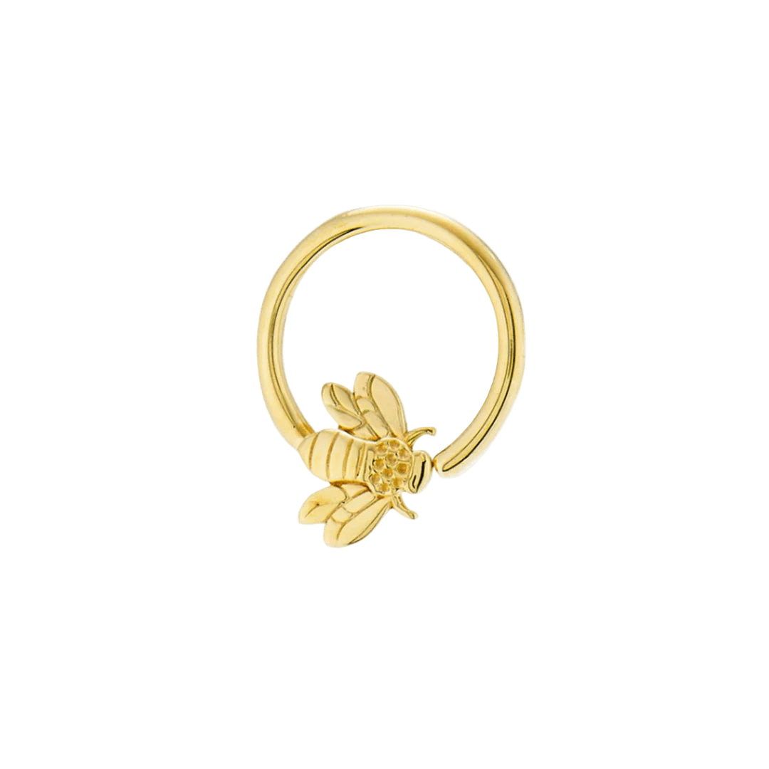 Flying Bee Seamless Ring – 14K Gold Cup & Divot Design - piercing - zone.com
