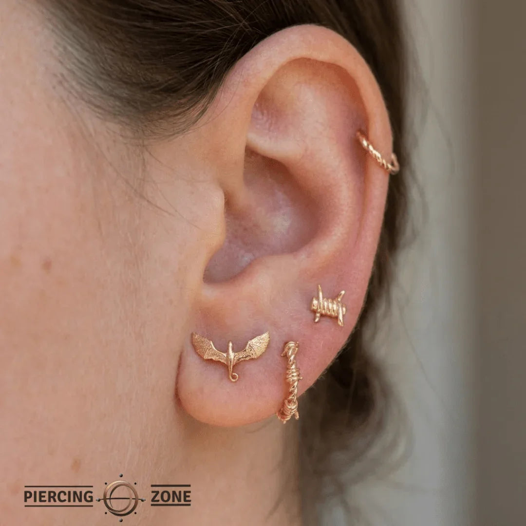 Flying Dragon – 14K Gold Threadless/Threaded End - piercing - zone.com