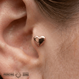 Folded Heart – 14K Gold Threadless/Threaded End - piercing - zone.com