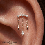 Forward Motion CZ Chain Drop – 14K Gold Threadless End - piercing - zone.com