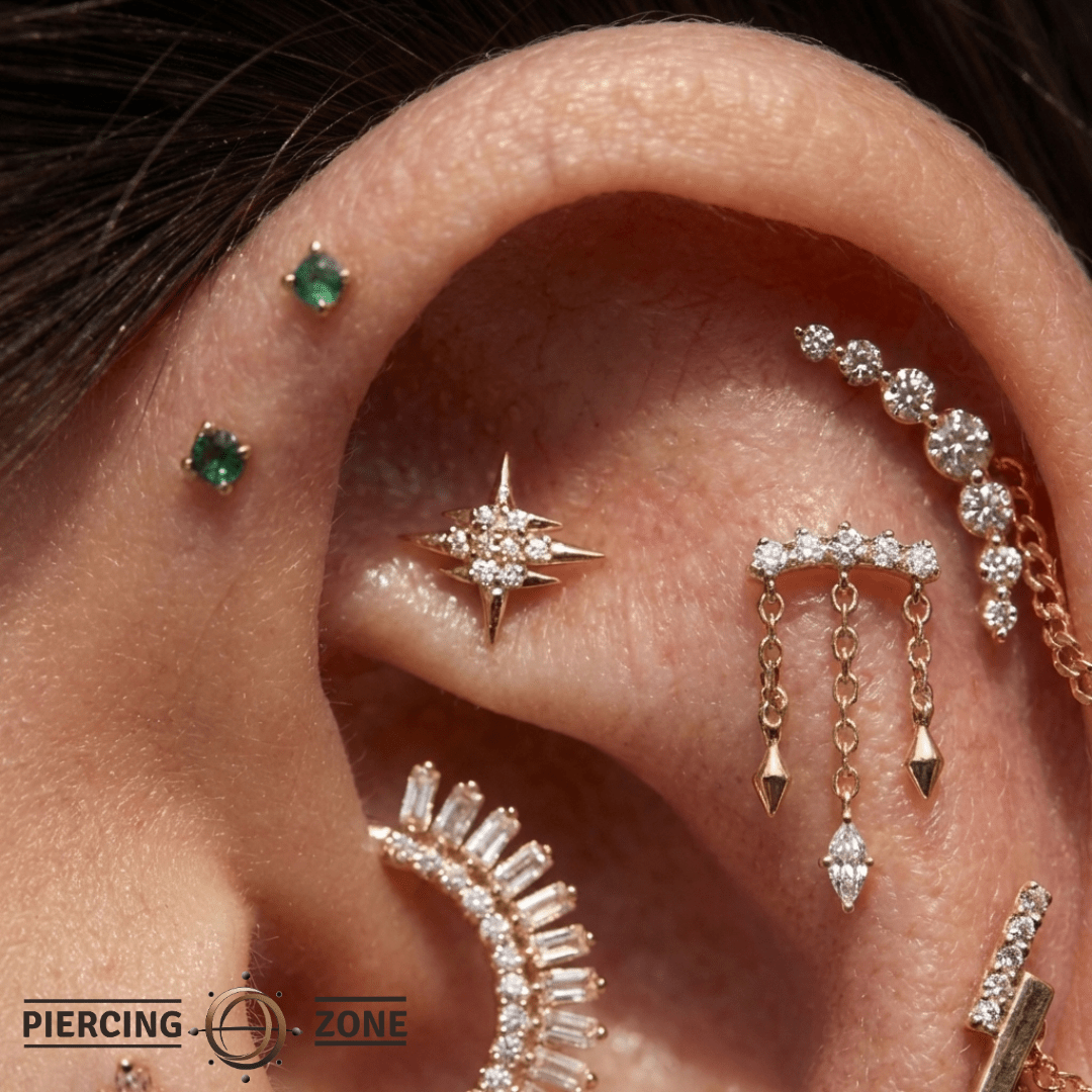 Forward Motion CZ Chain Drop – 14K Gold Threadless End - piercing - zone.com