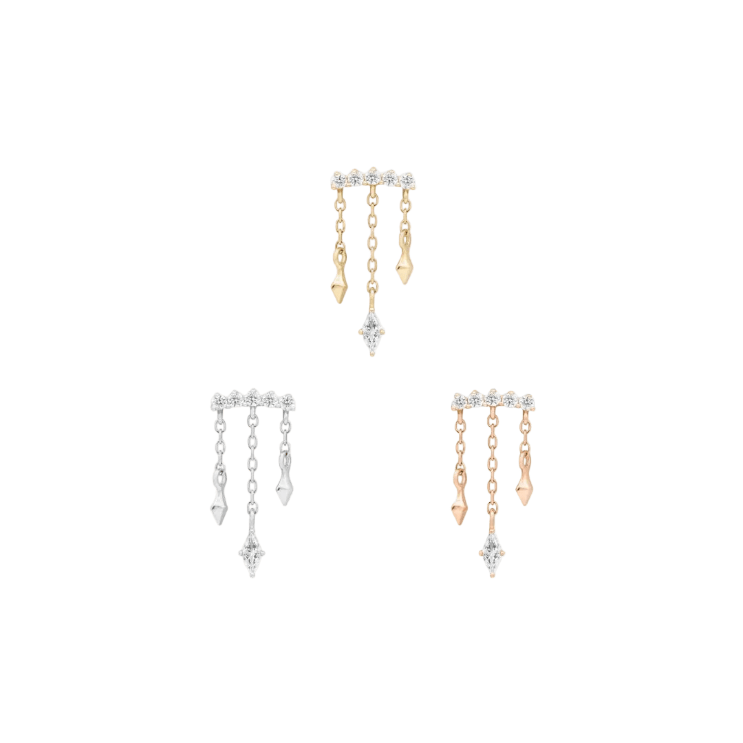 Forward Motion CZ Chain Drop – 14K Gold Threadless End - piercing - zone.com