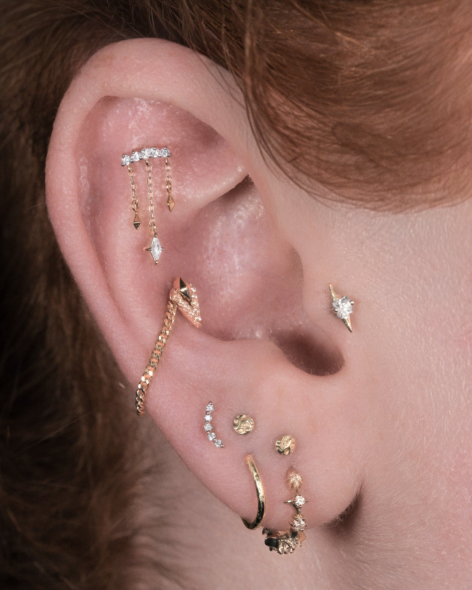 Forward Motion CZ Chain Drop – 14K Gold Threadless End - piercing - zone.com