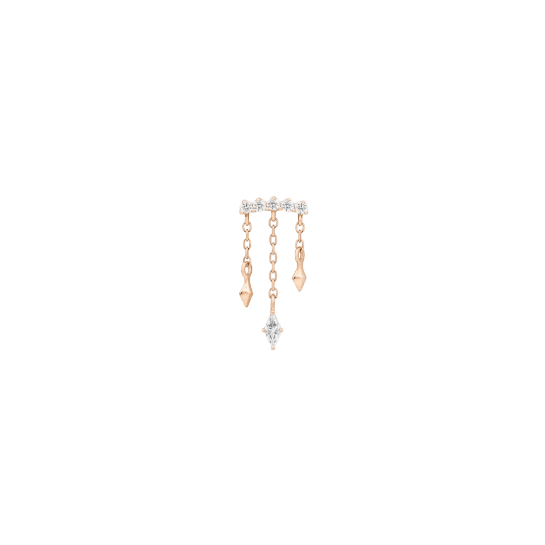 Forward Motion CZ Chain Drop – 14K Gold Threadless End - piercing - zone.com