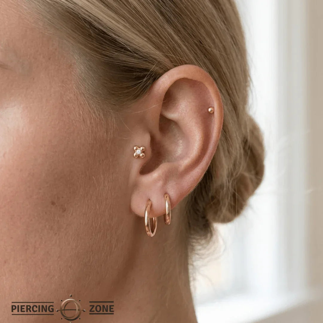 Four Beads With Gem – 14K/18K Gold Threadless End - piercing - zone.com