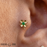 Four Leaf Clover with Gem – 14K Gold Threadless/Threaded End - piercing - zone.com