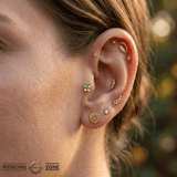 Four Leaf Clover with Gem – 14K Gold Threadless/Threaded End - piercing - zone.com