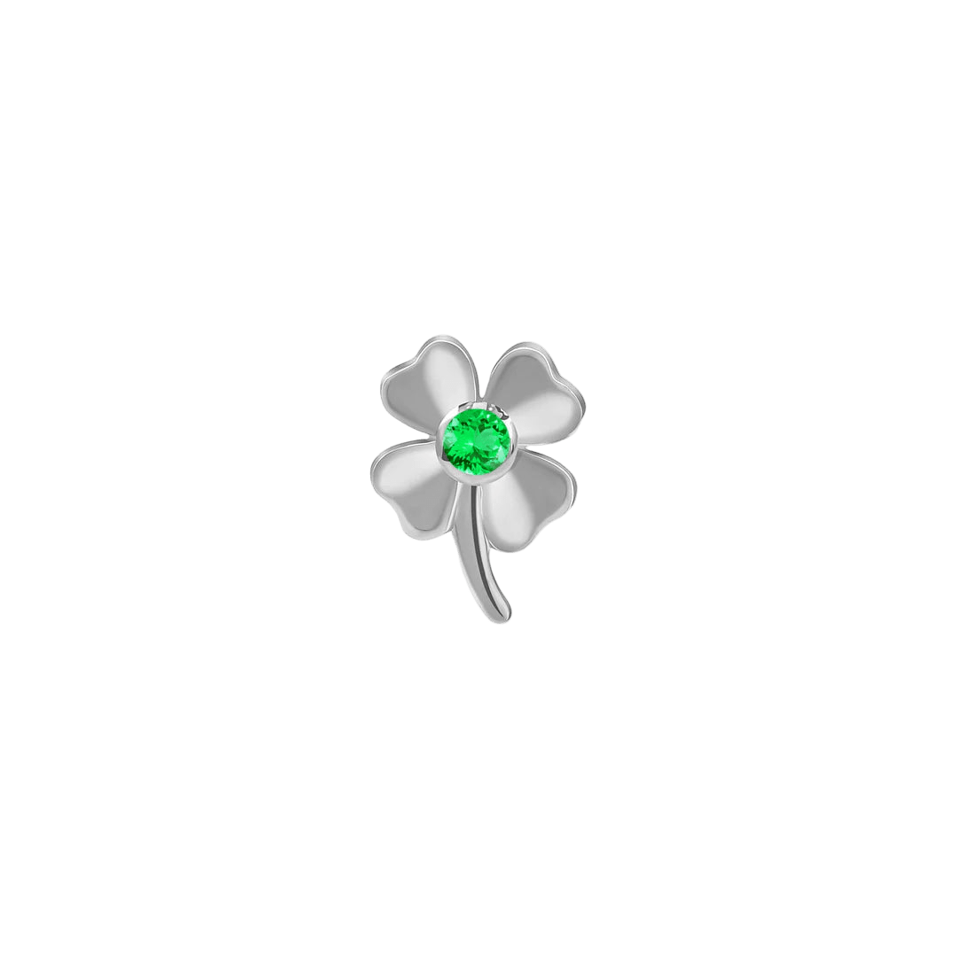 Four Leaf Clover with Gem – 14K/18K Gold Threadless End - piercing - zone.com