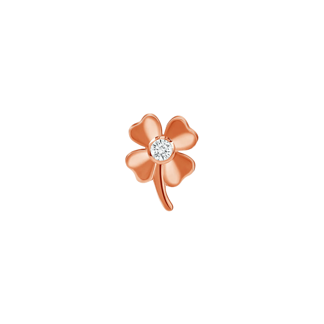 Four Leaf Clover with Gem – 14K/18K Gold Threadless End - piercing - zone.com