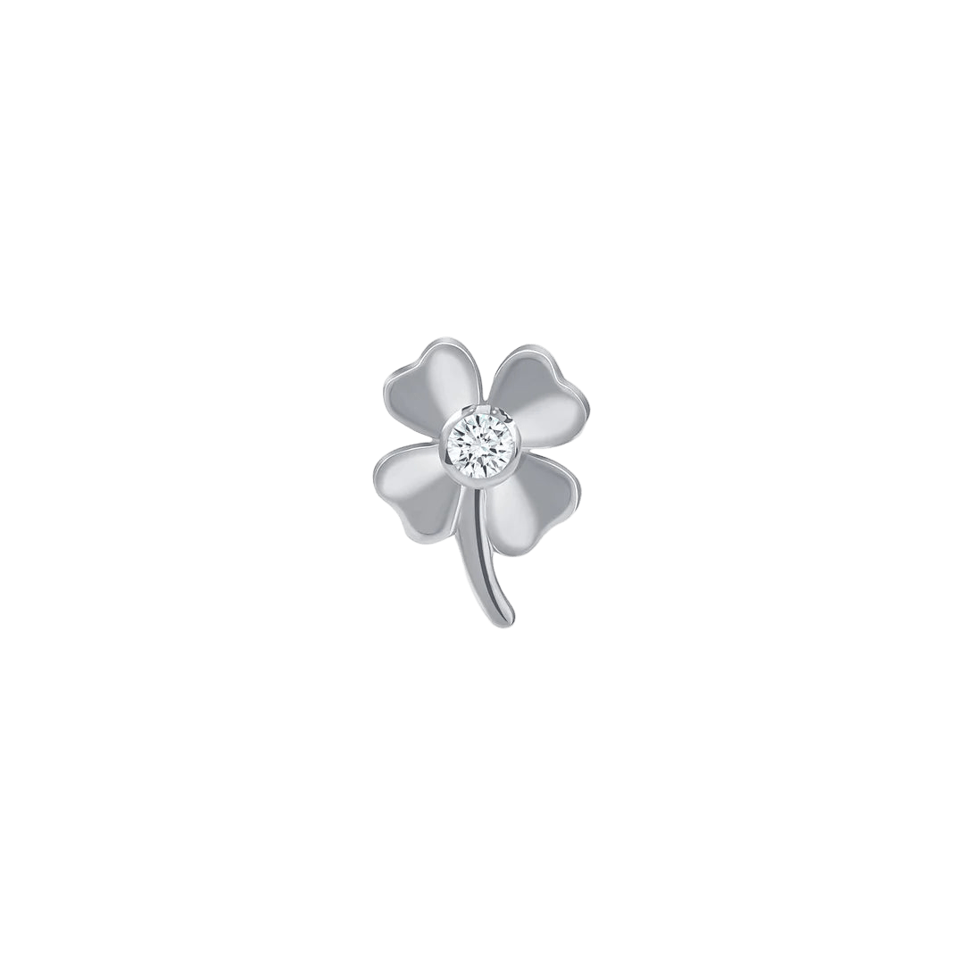 Four Leaf Clover with Gem – 14K/18K Gold Threadless End - piercing - zone.com