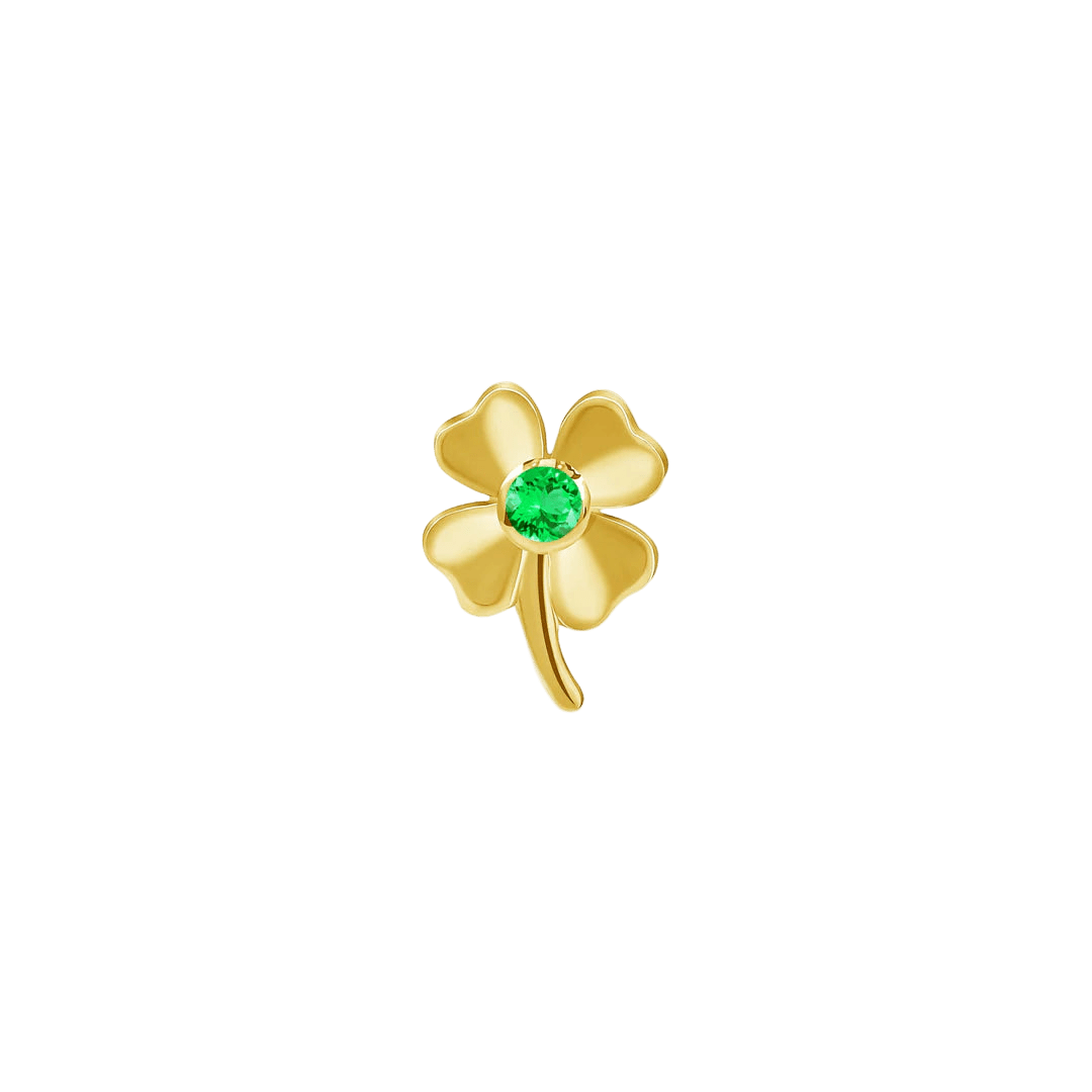 Four Leaf Clover with Gem – 14K/18K Gold Threadless End - piercing - zone.com