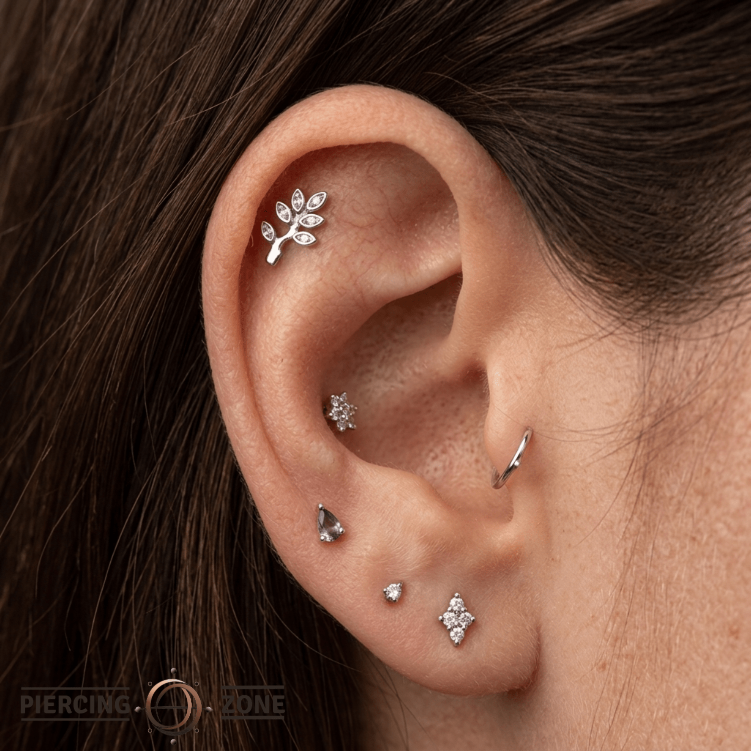 Frond Arc – Leaf Silhouette – 14K Gold Threadless End - piercing - zone.com