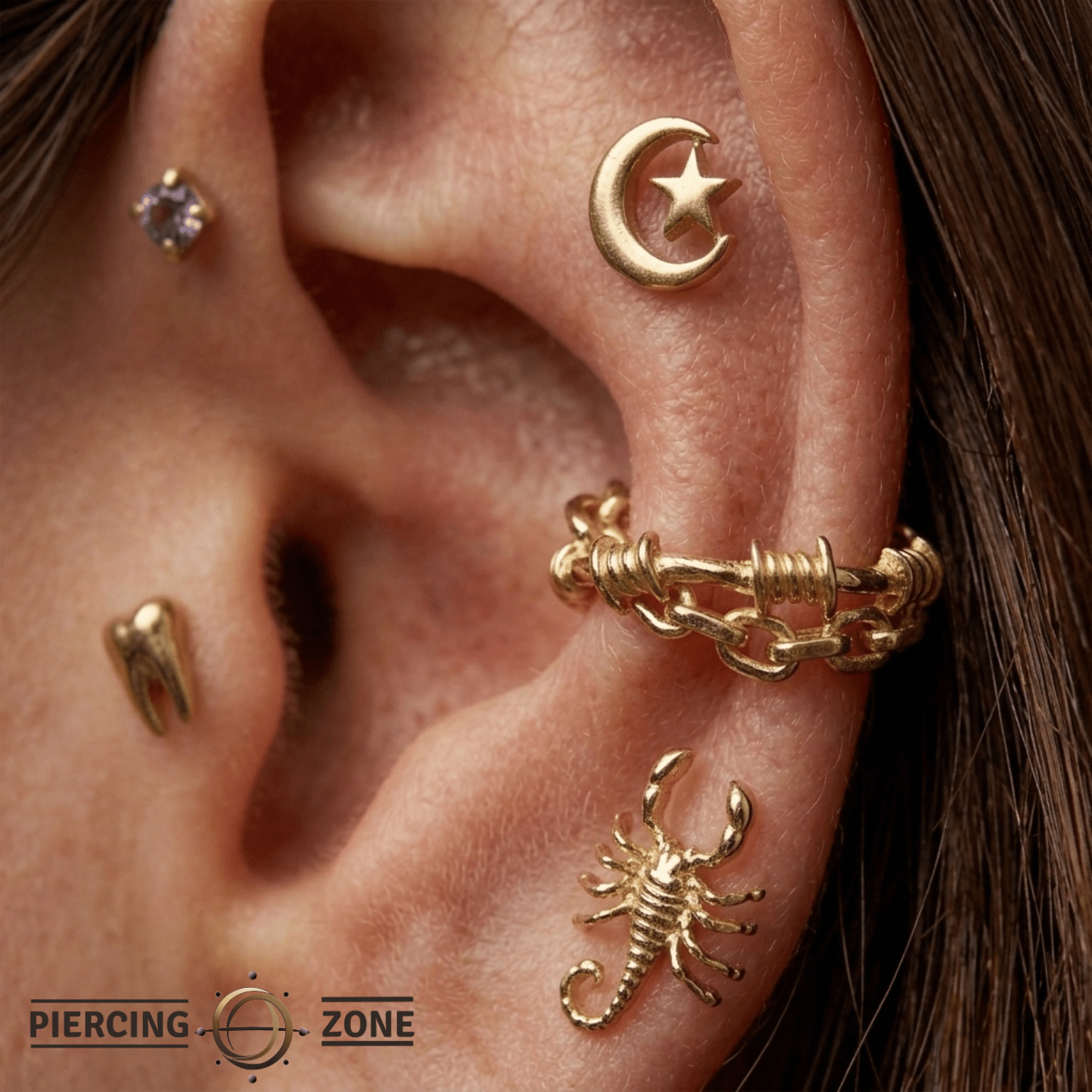 Fury – Barbed Chain – 14K Gold Clicker Ring - piercing - zone.com