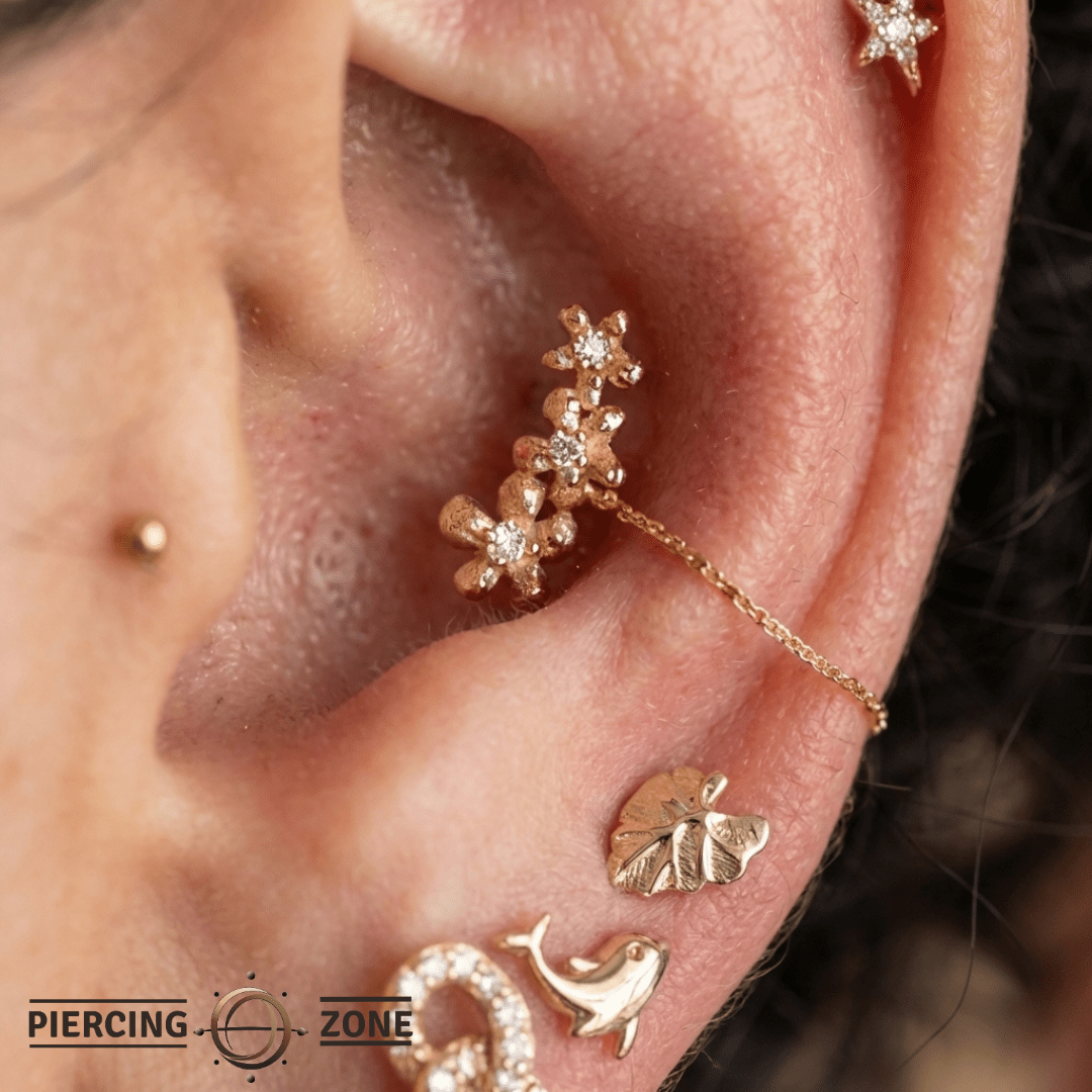 Gaia Flower – 14K Gold CZ Floral Threadless End - piercing - zone.com