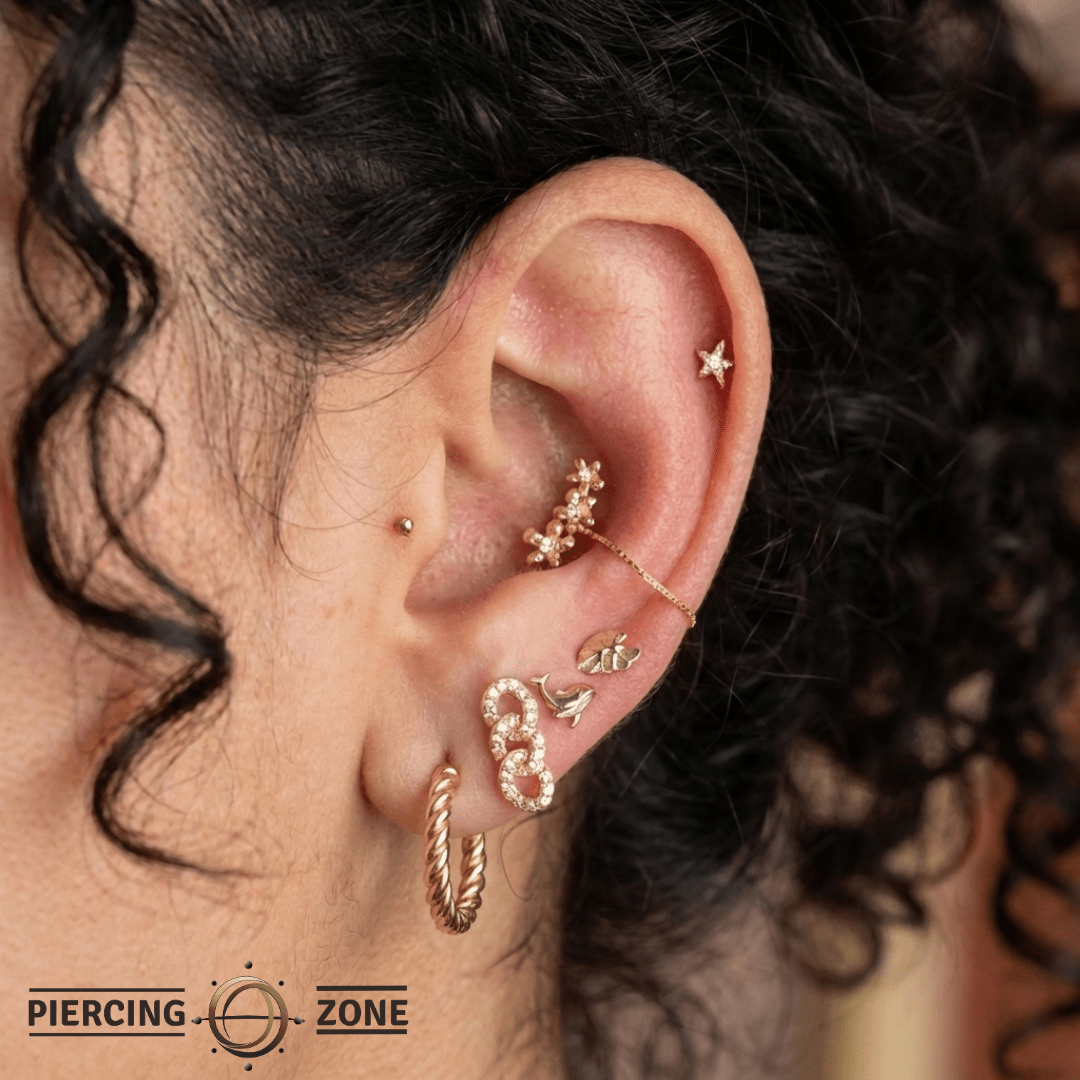 Gaia Flower – 14K Gold CZ Floral Threadless End - piercing - zone.com