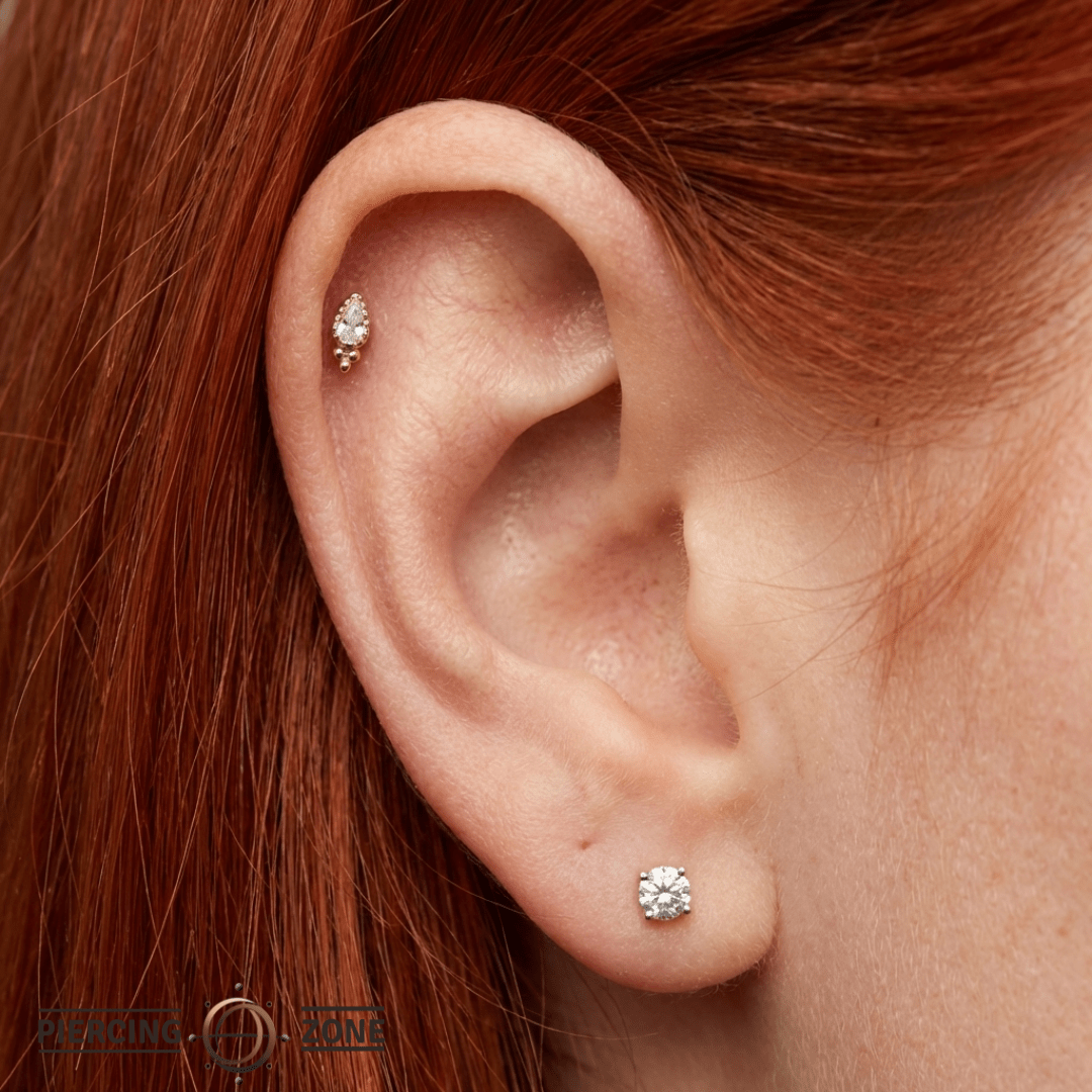 Gala – 14K Gold Swarovski CZ Duo Threadless End - piercing - zone.com