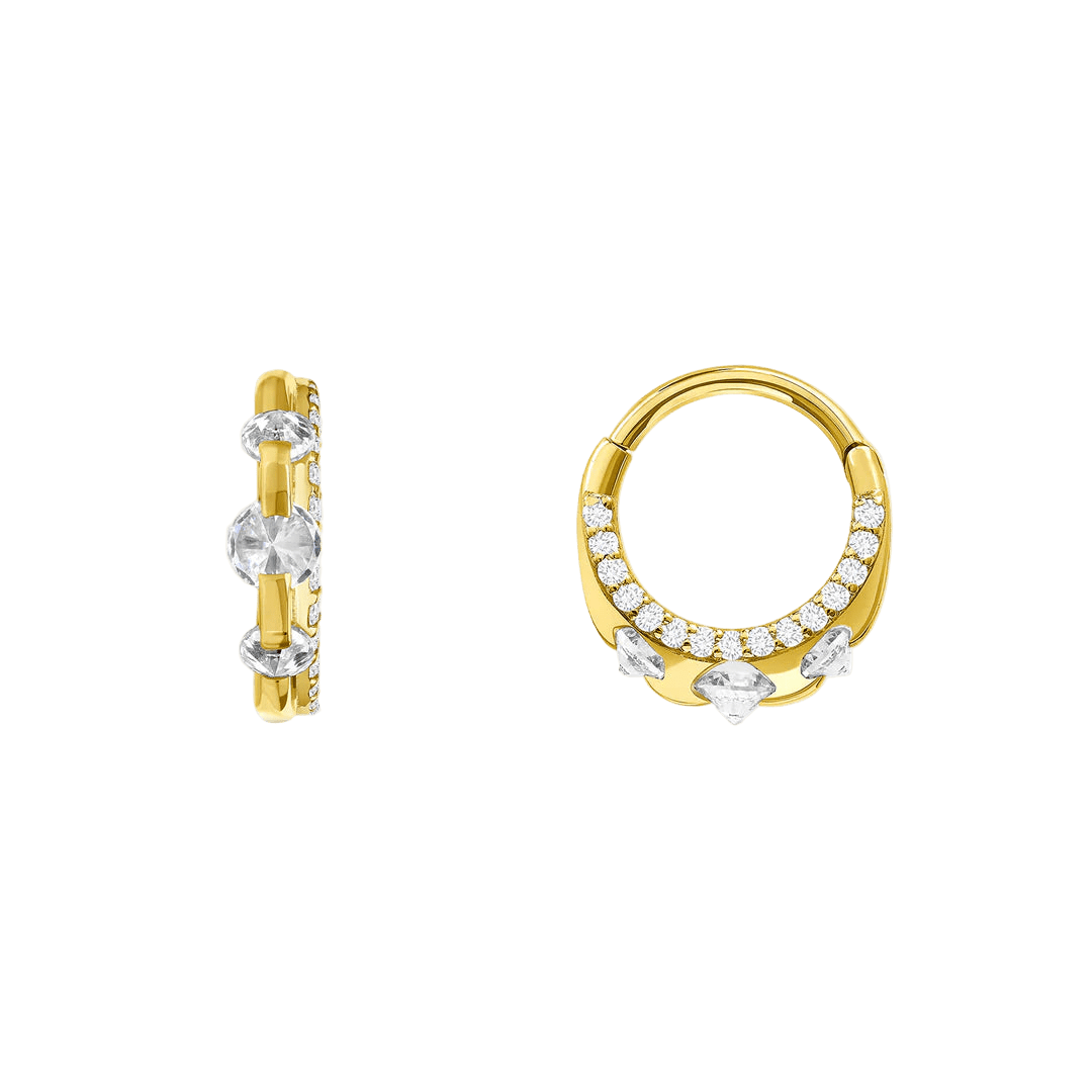 Gayana Clicker with Mixed Gem Sizes – 14K & 18K Gold - piercing - zone.com