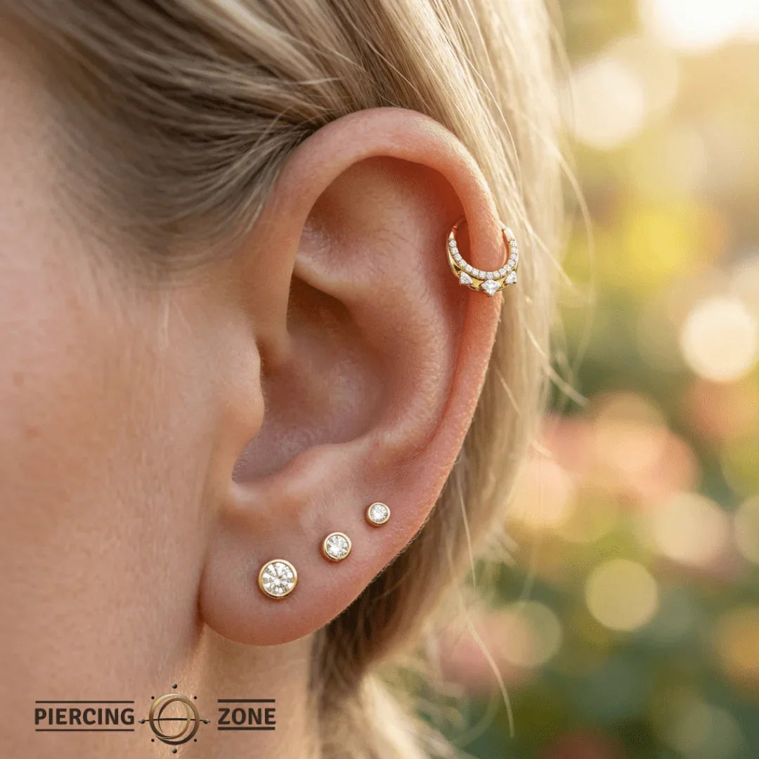 Gayana Clicker with Mixed Gem Sizes – 14K & 18K Gold - piercing - zone.com