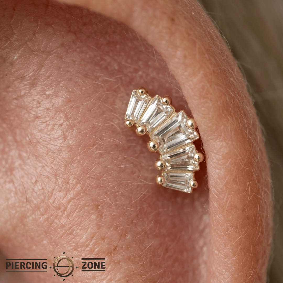 Gemma Cinq Large – Swarovski CZ Baguette Cluster – 14K Gold Threadless End - piercing - zone.com