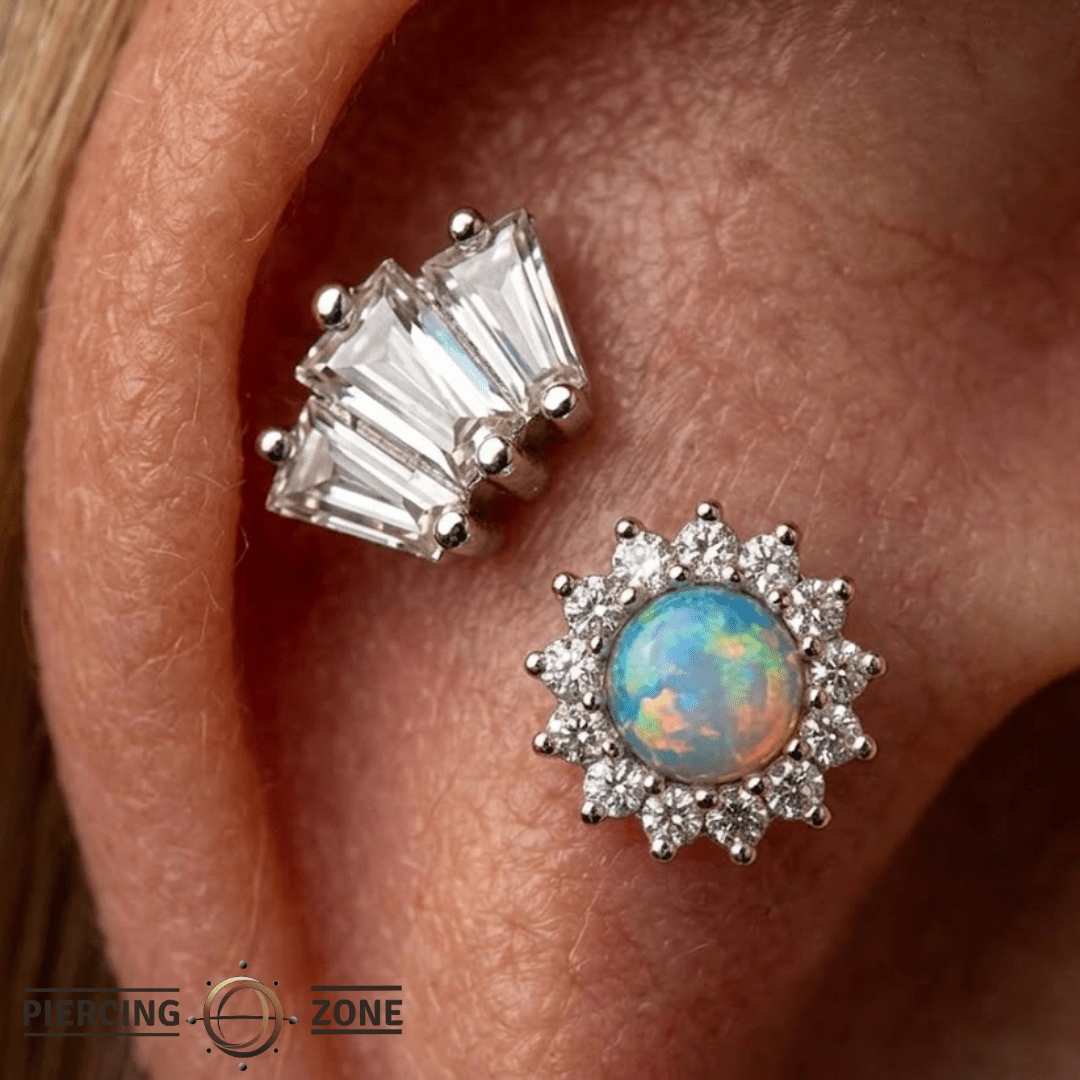 Gemma Trios – Swarovski CZ Baguette Cluster – 14K Gold Threadless End - piercing - zone.com