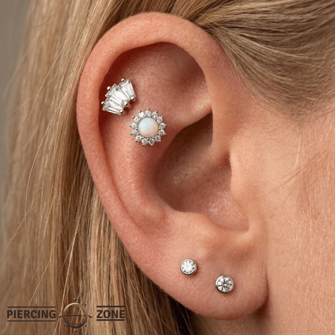 Gemma Trios – Swarovski CZ Baguette Cluster – 14K Gold Threadless End - piercing - zone.com