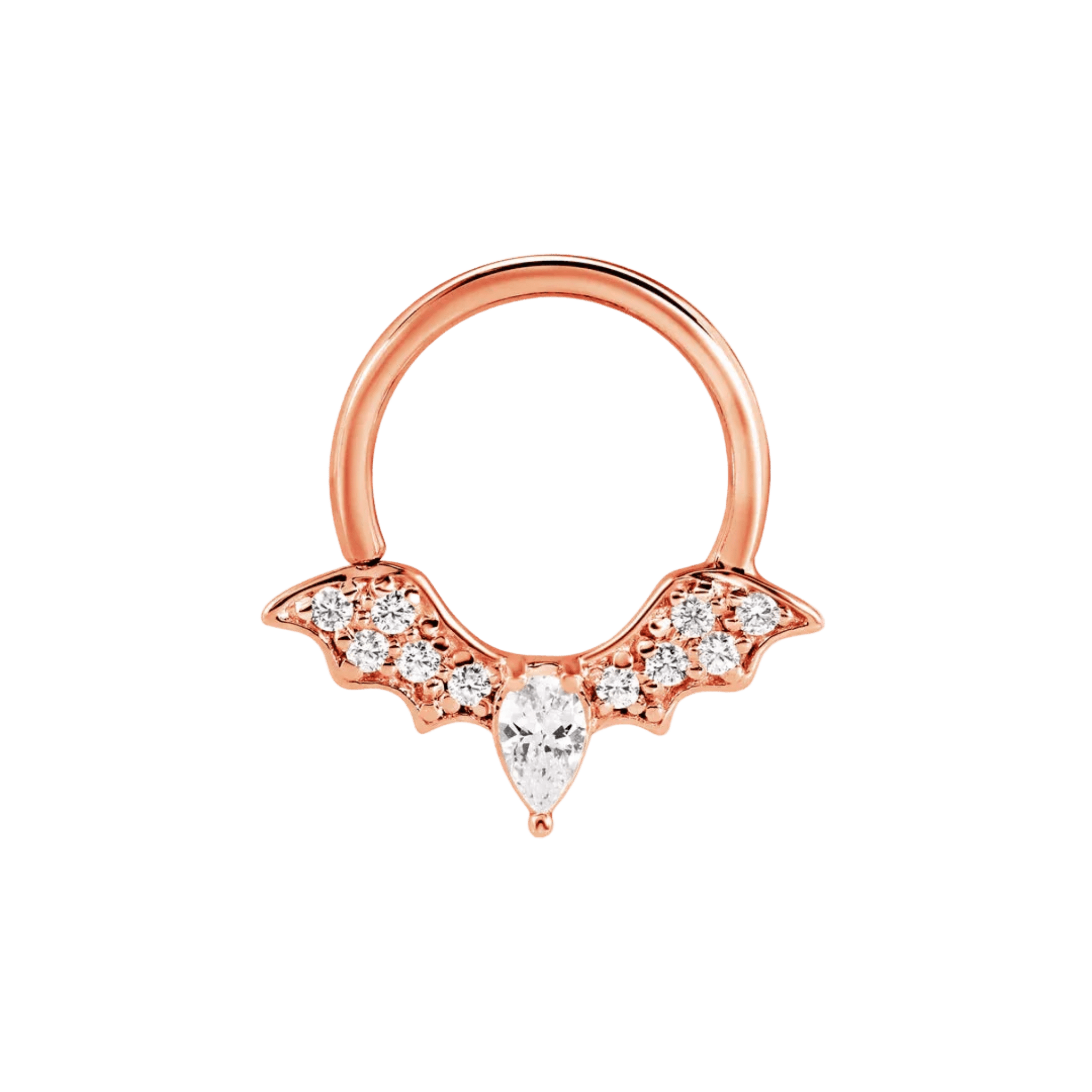 Gemmed Bat Seamless Ring – 14K Gold Winged Silhouette with Pavé Detail - piercing-zone.com