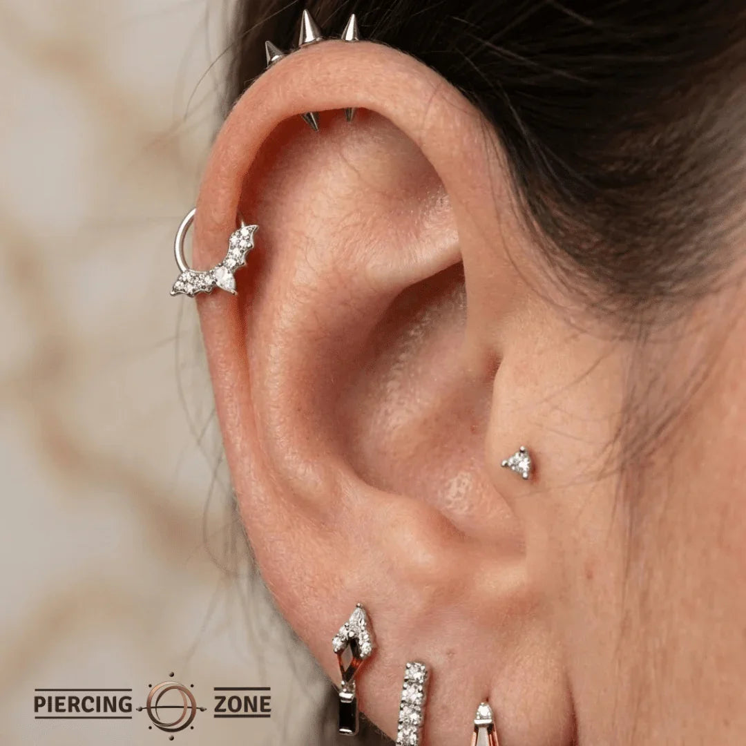 Gemmed Bat Seamless Ring – 14K Gold Winged Silhouette with Pavé Detail - piercing - zone.com