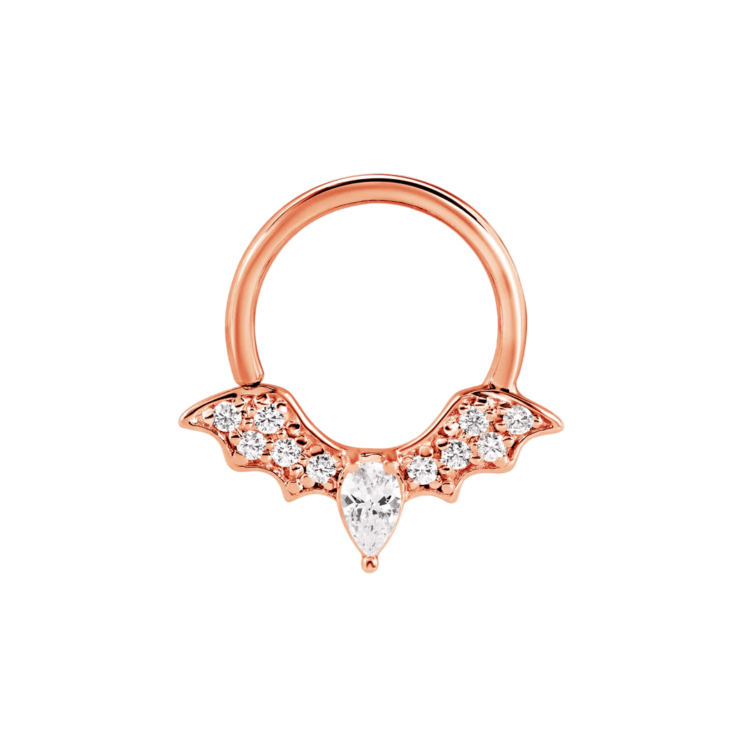 Gemmed Bat Seamless Ring – 14K Gold Winged Silhouette with Pavé Detail - piercing - zone.com