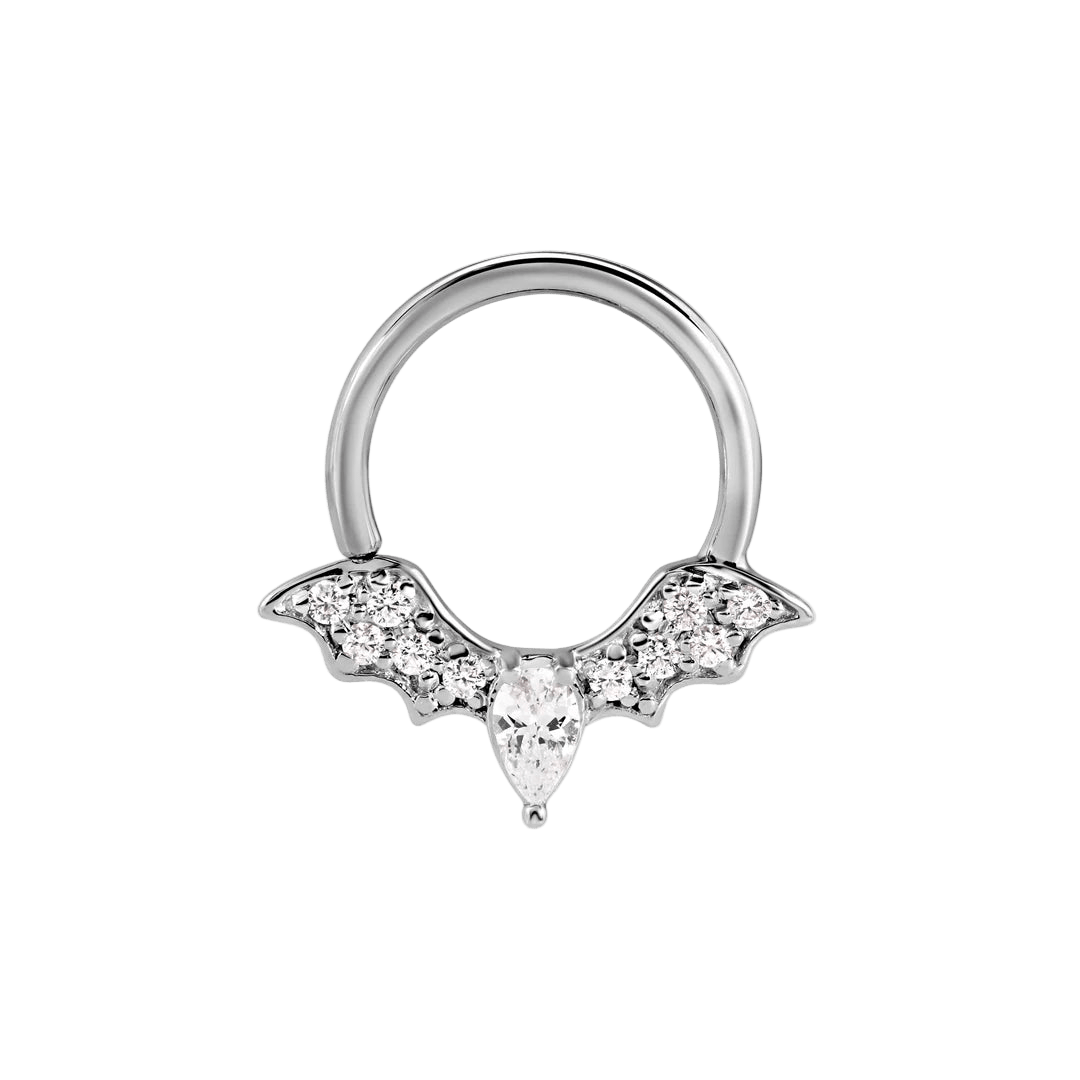Gemmed Bat Seamless Ring – 14K Gold Winged Silhouette with Pavé Detail - piercing - zone.com