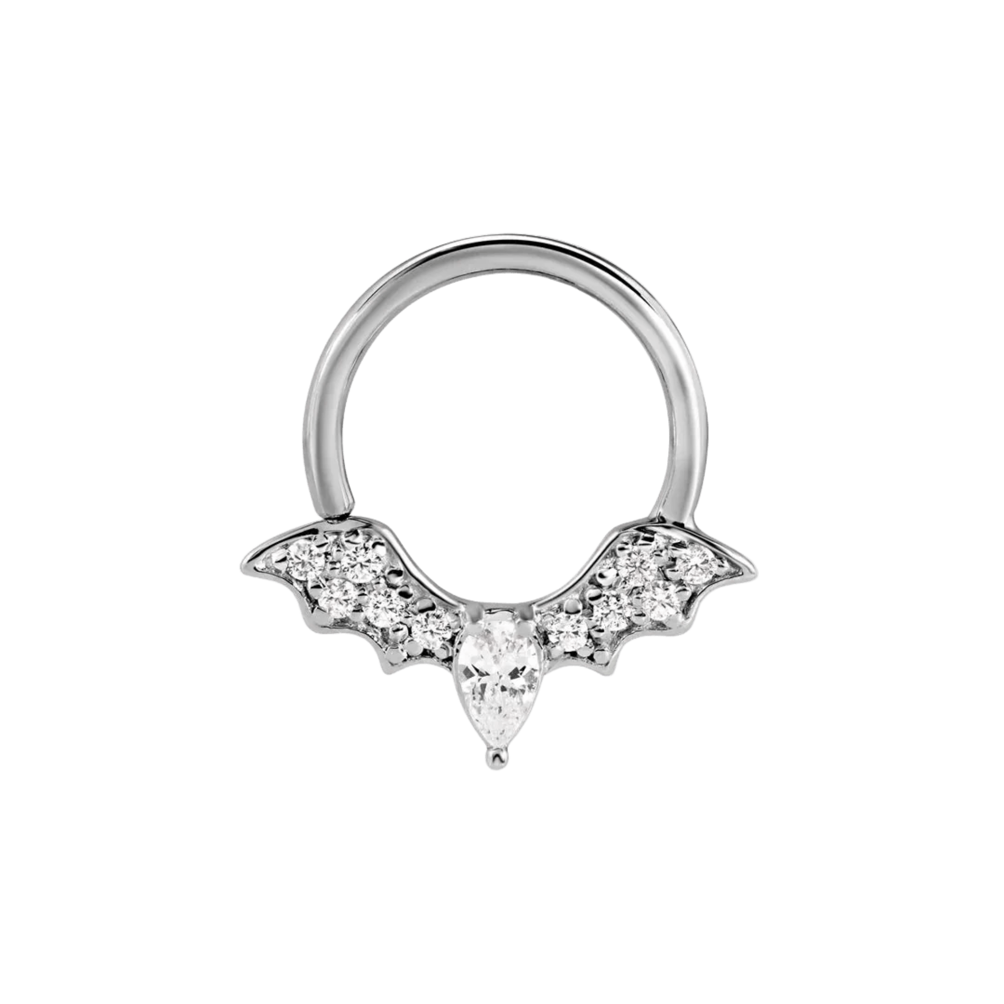 Gemmed Bat Seamless Ring – 14K Gold Winged Silhouette with Pavé Detail - piercing-zone.com