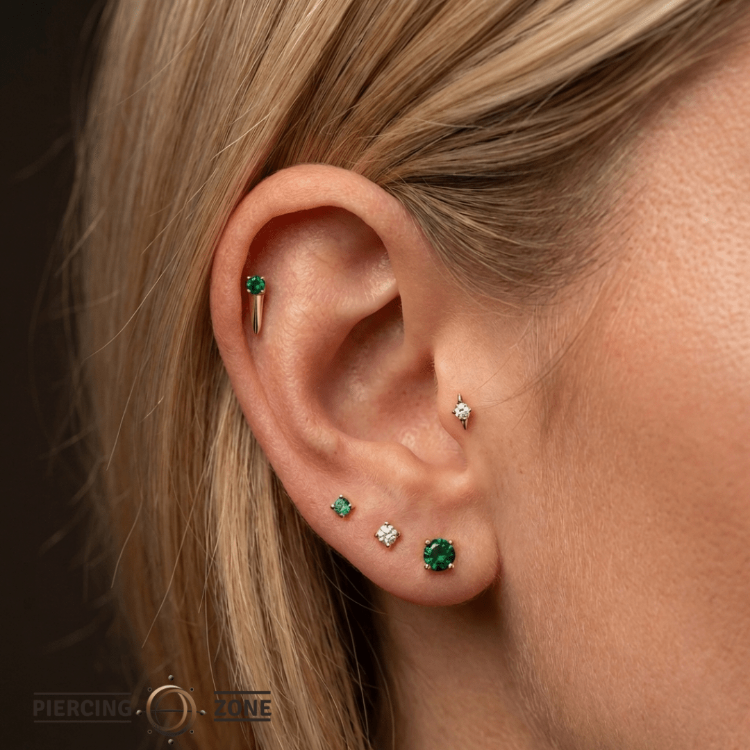 Gemmed Blade – 14K Gold Threadless/Threaded End - piercing - zone.com